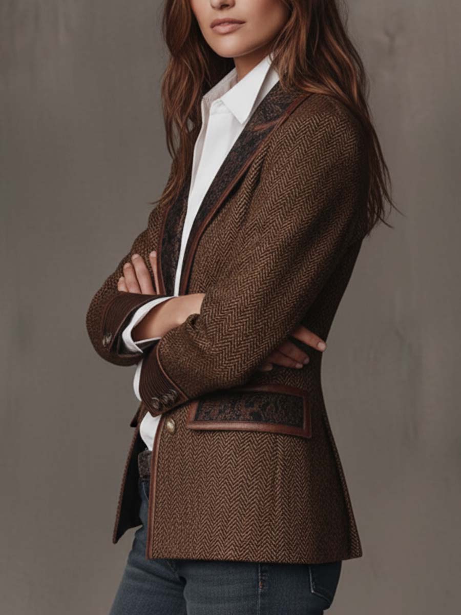 Sloane | Herringbone-Print-Panel-Blazer für Frauen