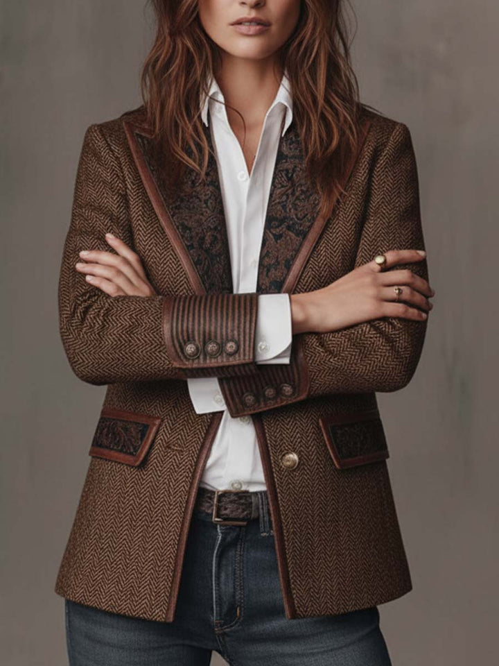 Sloane | Herringbone-Print-Panel-Blazer für Frauen