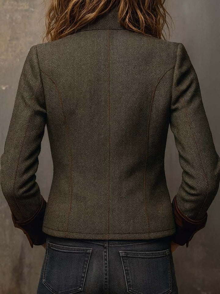 Vintage Fischgrät | Damen Blazer mit Kontrastbesatz