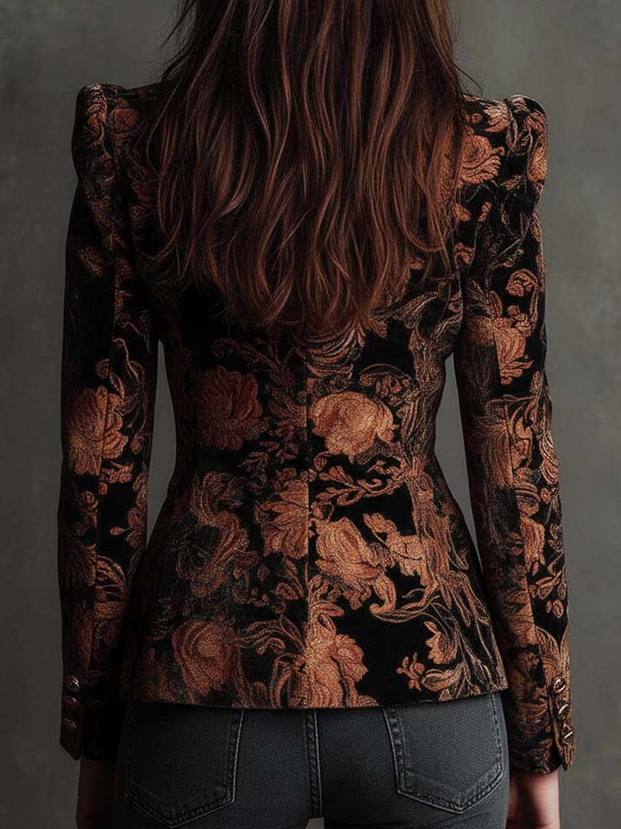 Bronze Bloom | Damen Schwarzer und Bronze Floral Blazer