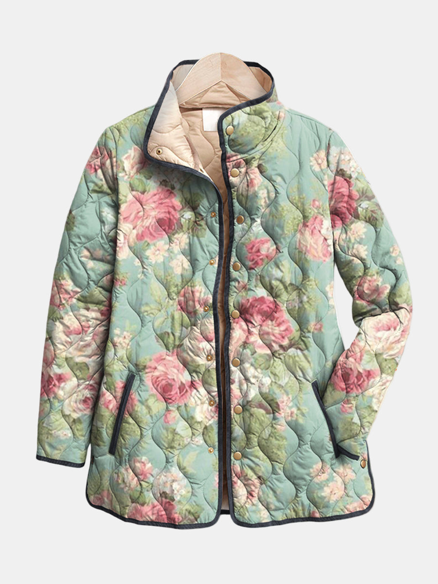 Ulrike | Steppjacke in Salbeigrün mit Rosen
