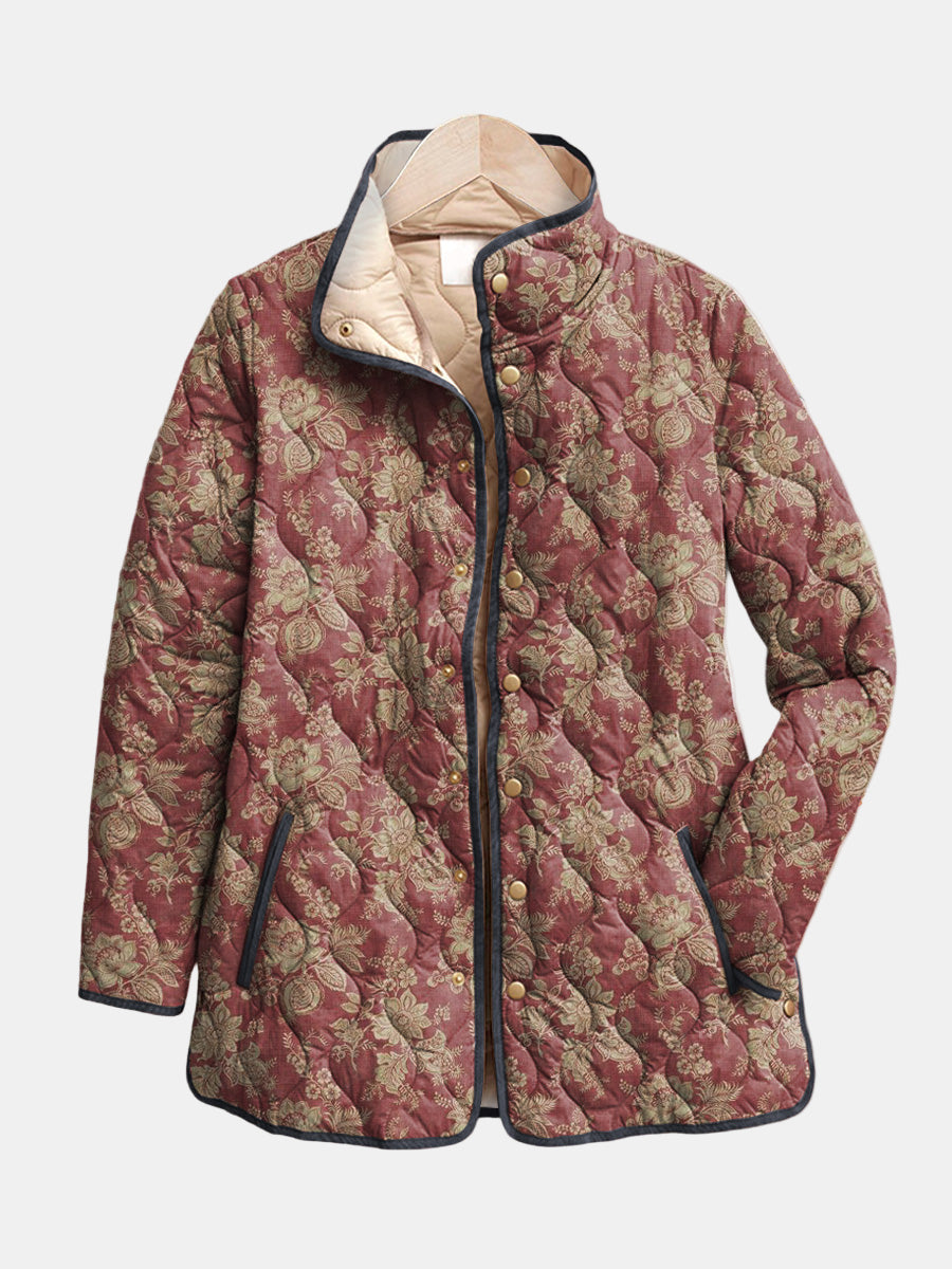 Jutta | Steppjacke in Braun mit Blumen