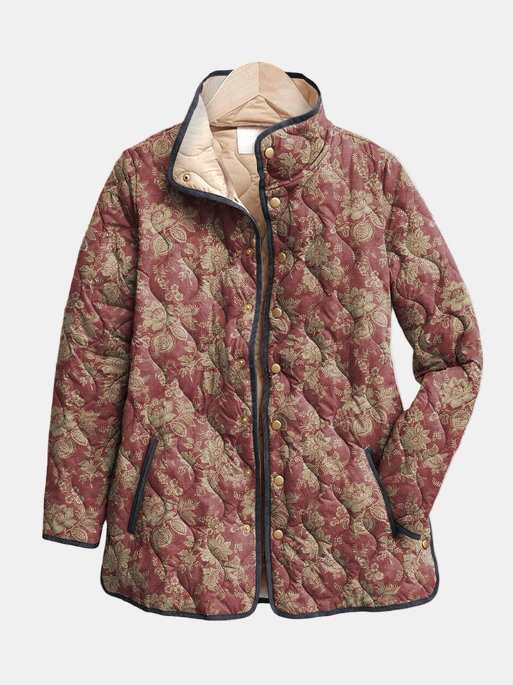 Jutta | Steppjacke in Braun mit Blumen