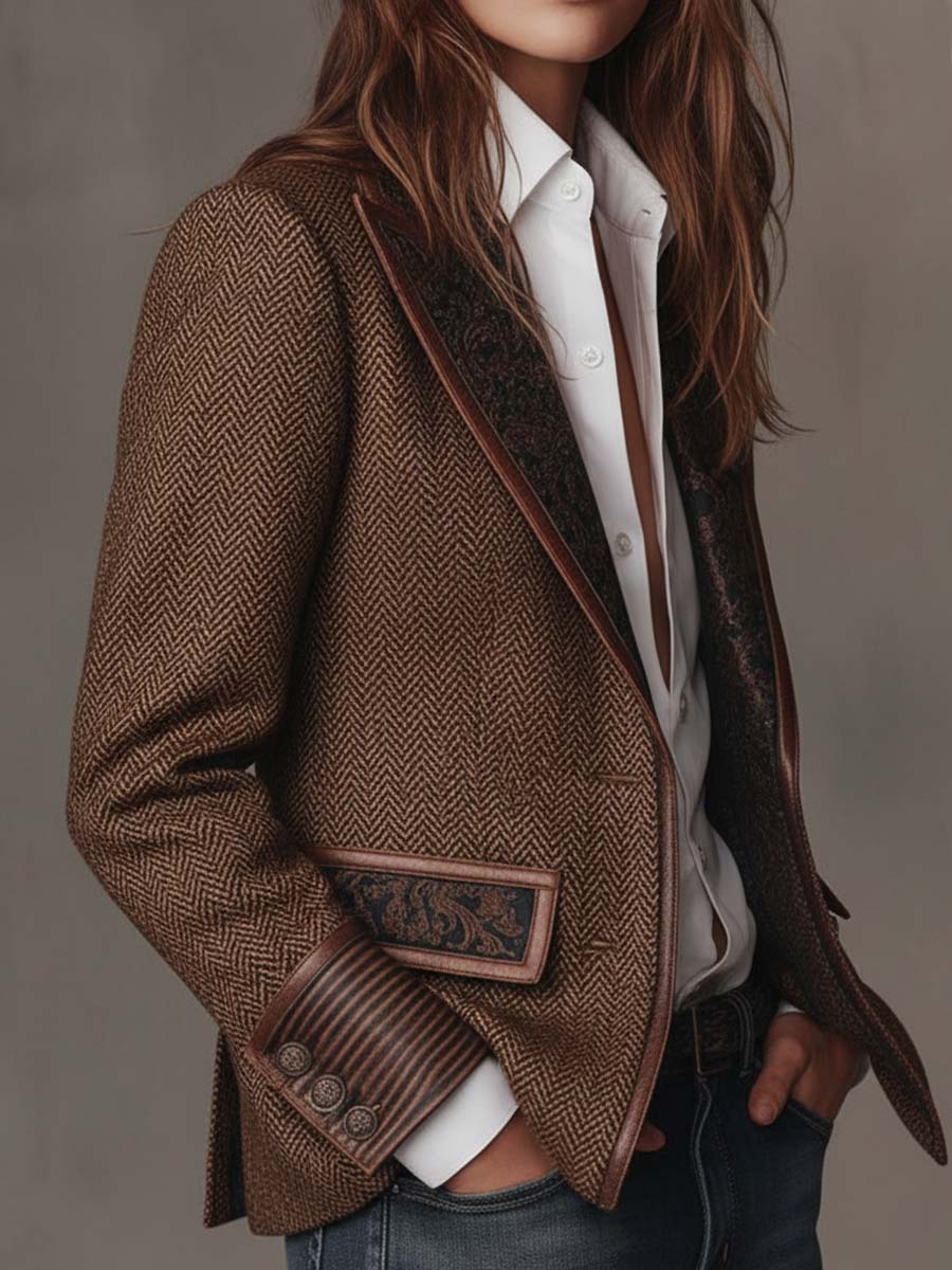 Sloane | Herringbone-Print-Panel-Blazer für Frauen