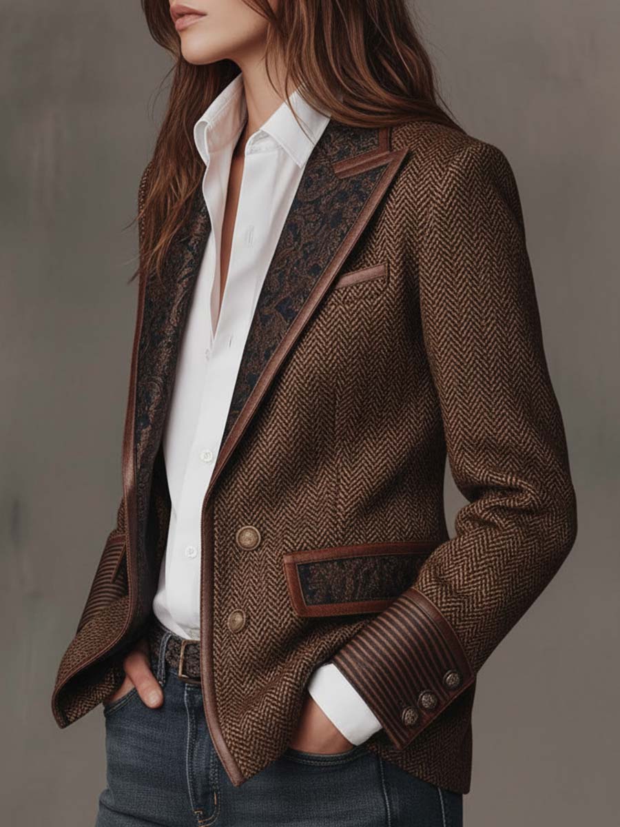 Sloane | Herringbone-Print-Panel-Blazer für Frauen