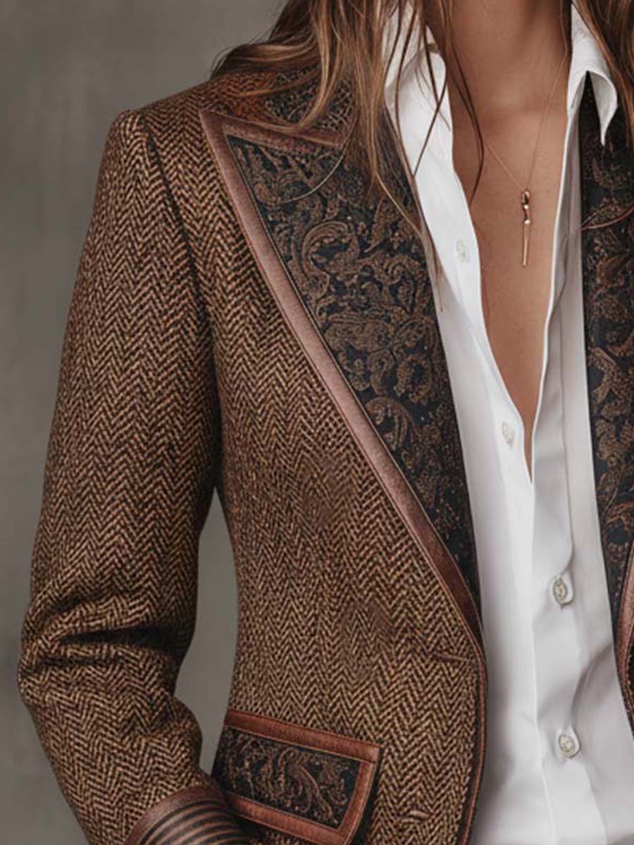 Sloane | Herringbone-Print-Panel-Blazer für Frauen
