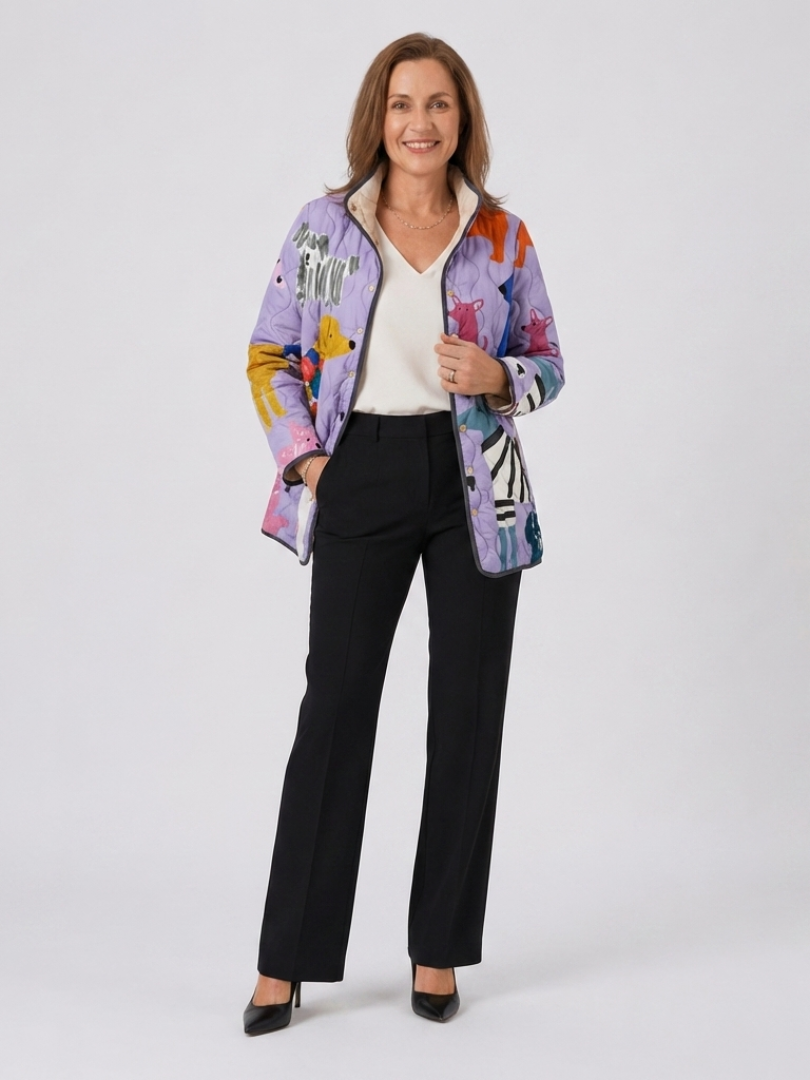 Bettina | Steppjacke in Flieder mit Kunstmotiv