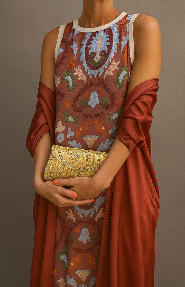 Élina | Ensemble lange gedruckte Kleid mit passendem Weste