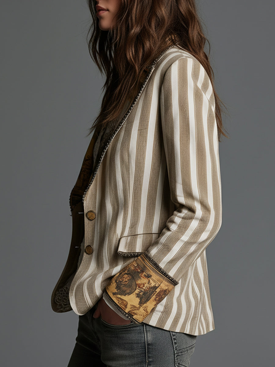 Boho Streifen | Damen Bedruckter Reversblazer