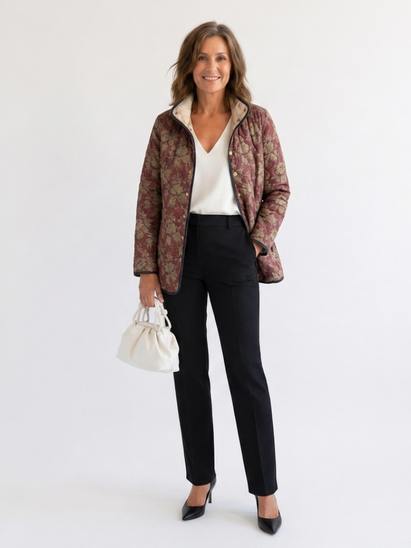 Jutta | Steppjacke in Braun mit Blumen