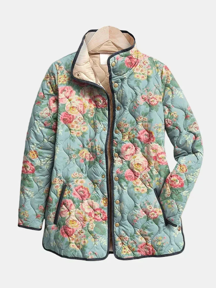 Martina | Steppjacke in Türkis mit Blumen