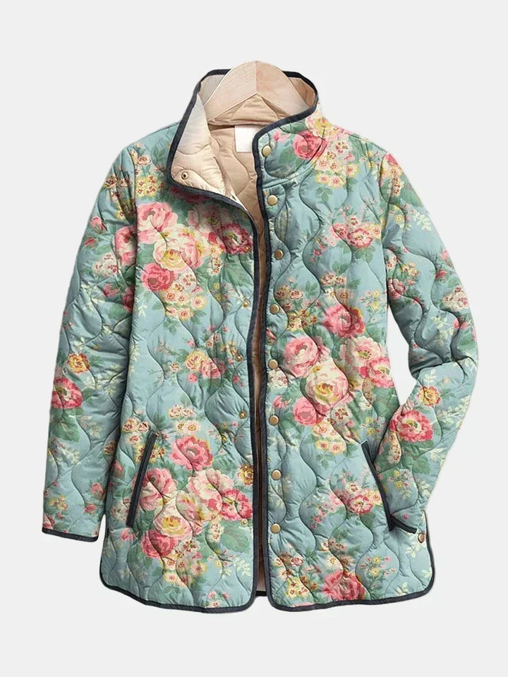 Martina | Steppjacke in Türkis mit Blumen