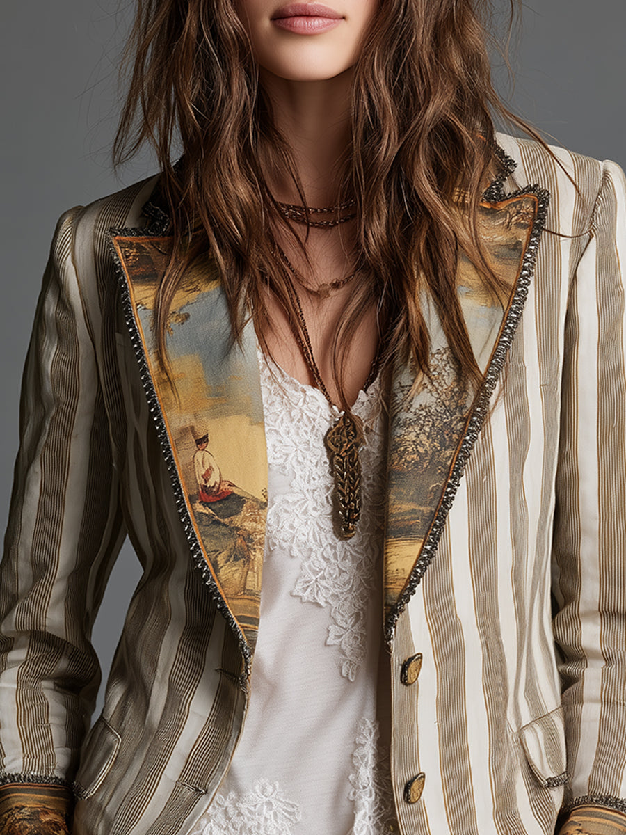 Boho Streifen | Damen Bedruckter Reversblazer