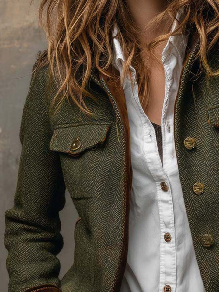 Vintage Fischgrät | Damen Blazer mit Kontrastbesatz