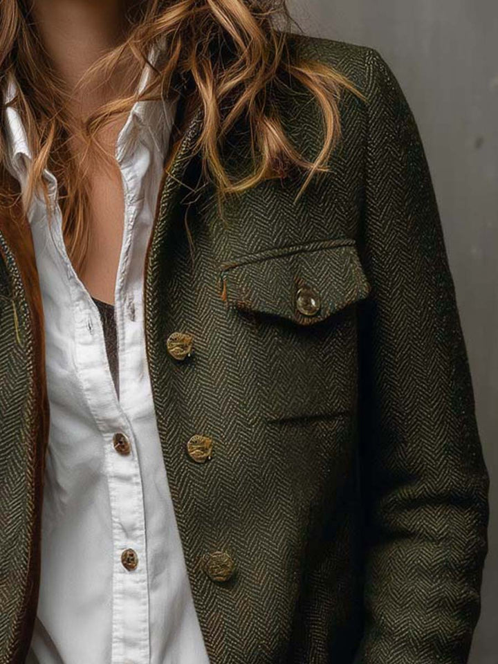Vintage Fischgrät | Damen Blazer mit Kontrastbesatz