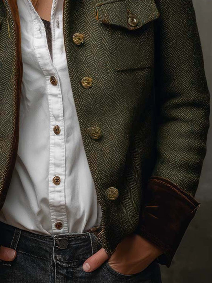 Vintage Fischgrät | Damen Blazer mit Kontrastbesatz