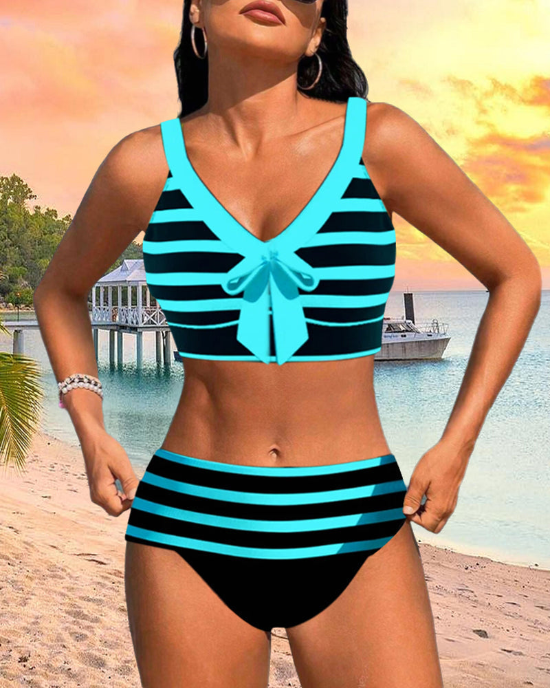 Alina | Gestreifter Bikini mit hoher Taille