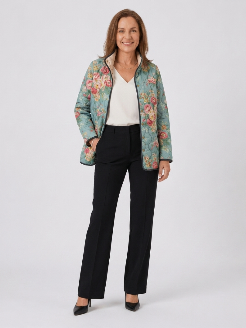 Martina | Steppjacke in Türkis mit Blumen