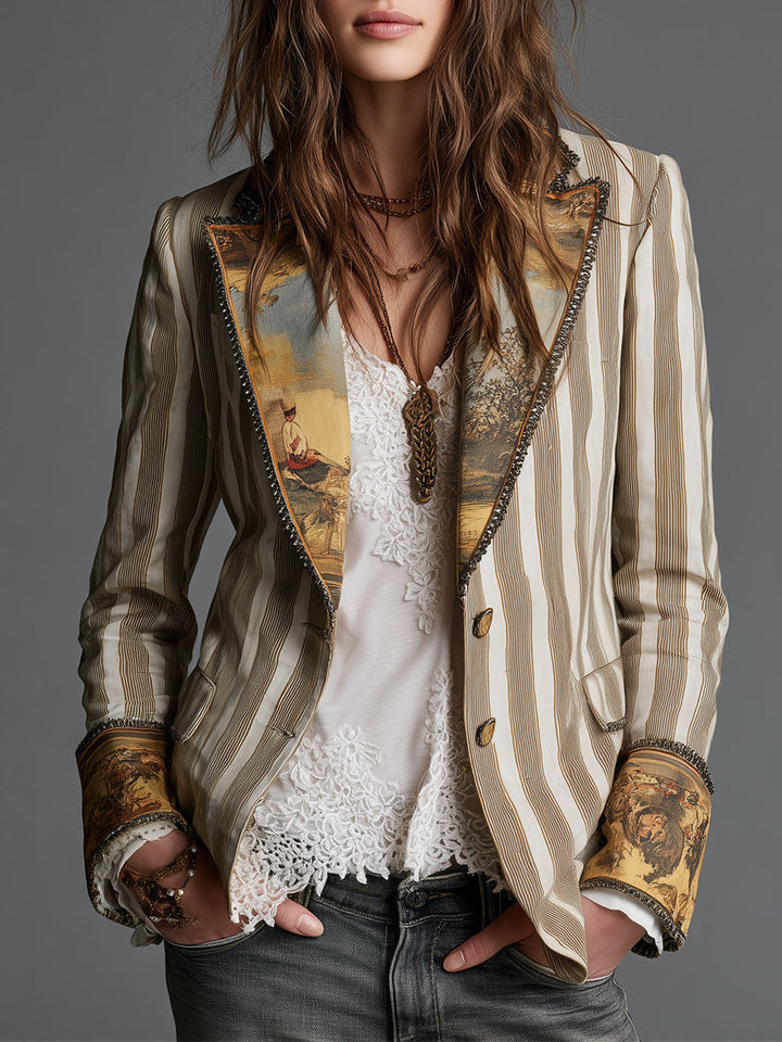 Boho Streifen | Damen Bedruckter Reversblazer