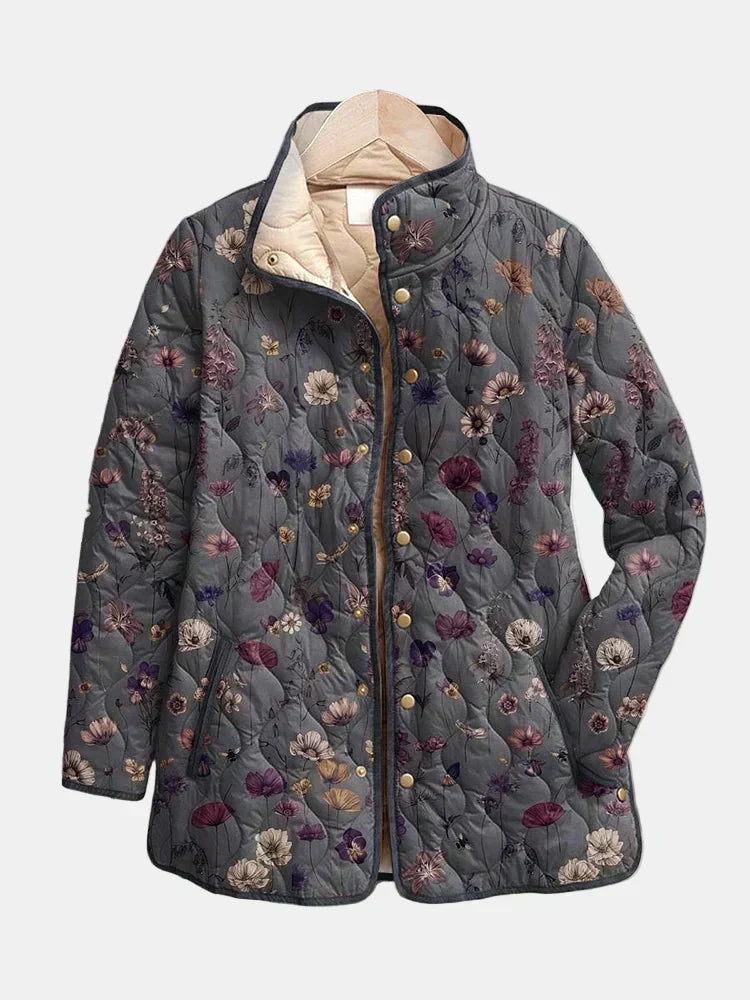 Gisela | Steppjacke in Anthrazit mit Blumen