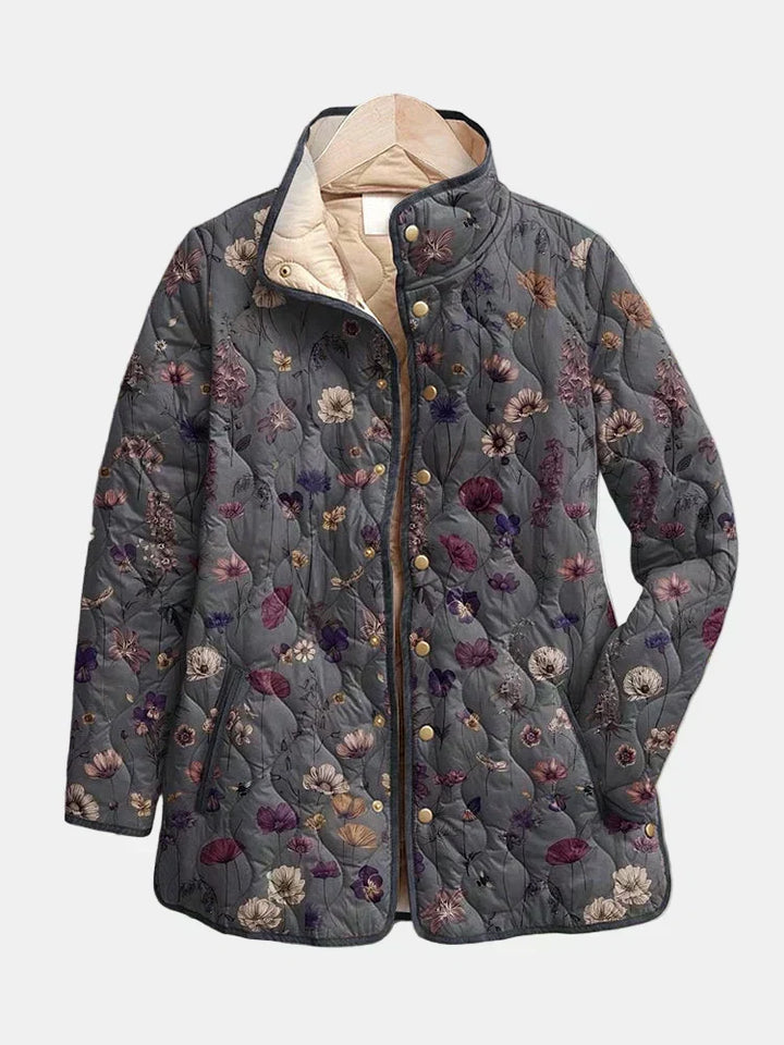 Gisela | Steppjacke in Anthrazit mit Blumen