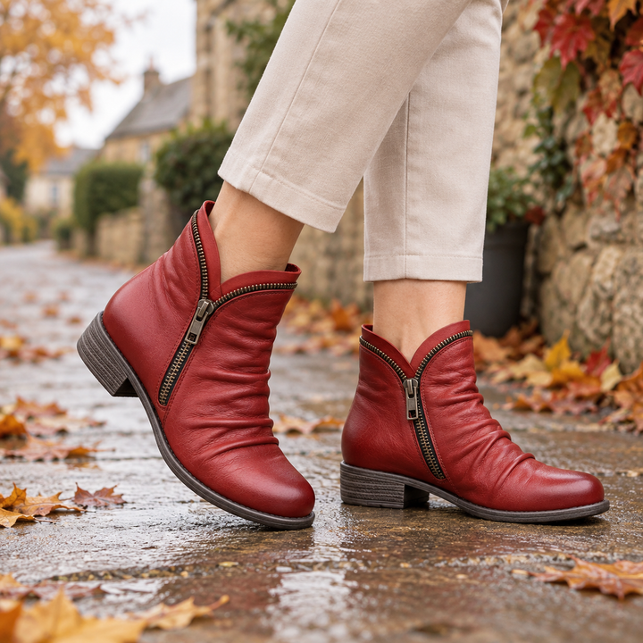 Klara | Gerüschte Stiefeletten mit Blockabsatz