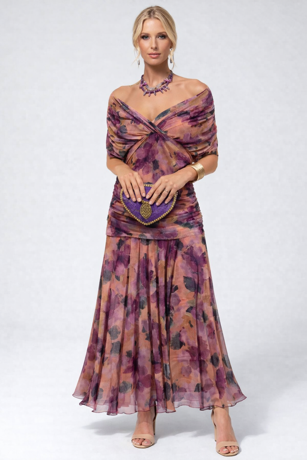 Adelheid | Rosa Leinen Maxi Kleid V-Hals