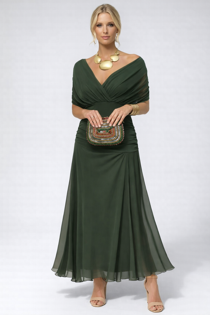 Adelheid | Rosa Leinen Maxi Kleid V-Hals