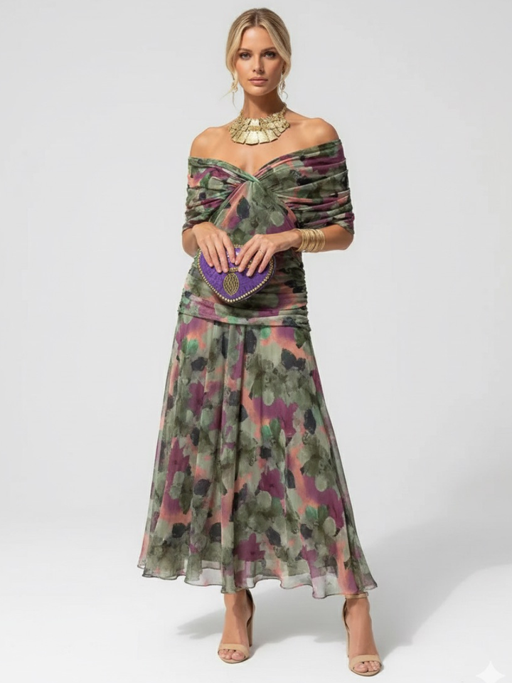 Adelheid | Rosa Leinen Maxi Kleid V-Hals