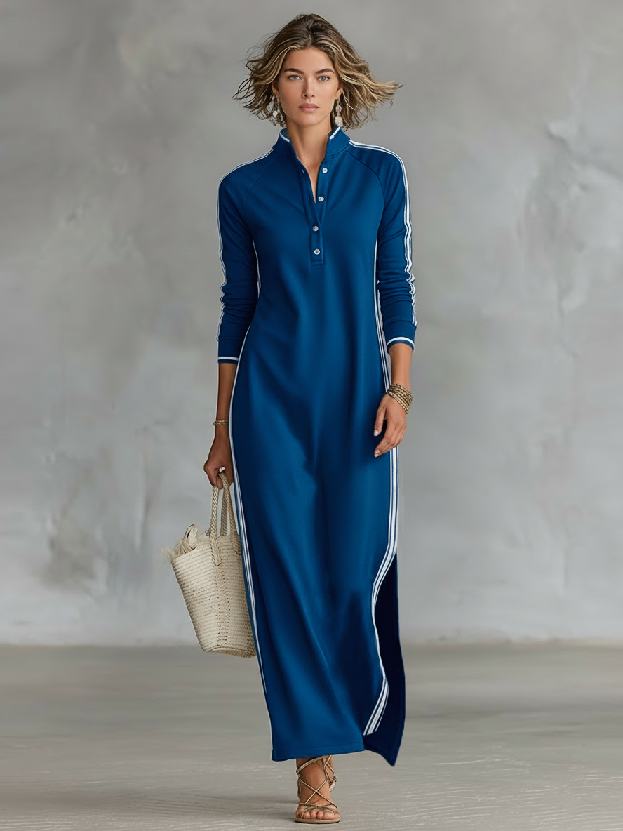 Friederike | Sweat Maxi Kleid Knopfkragen