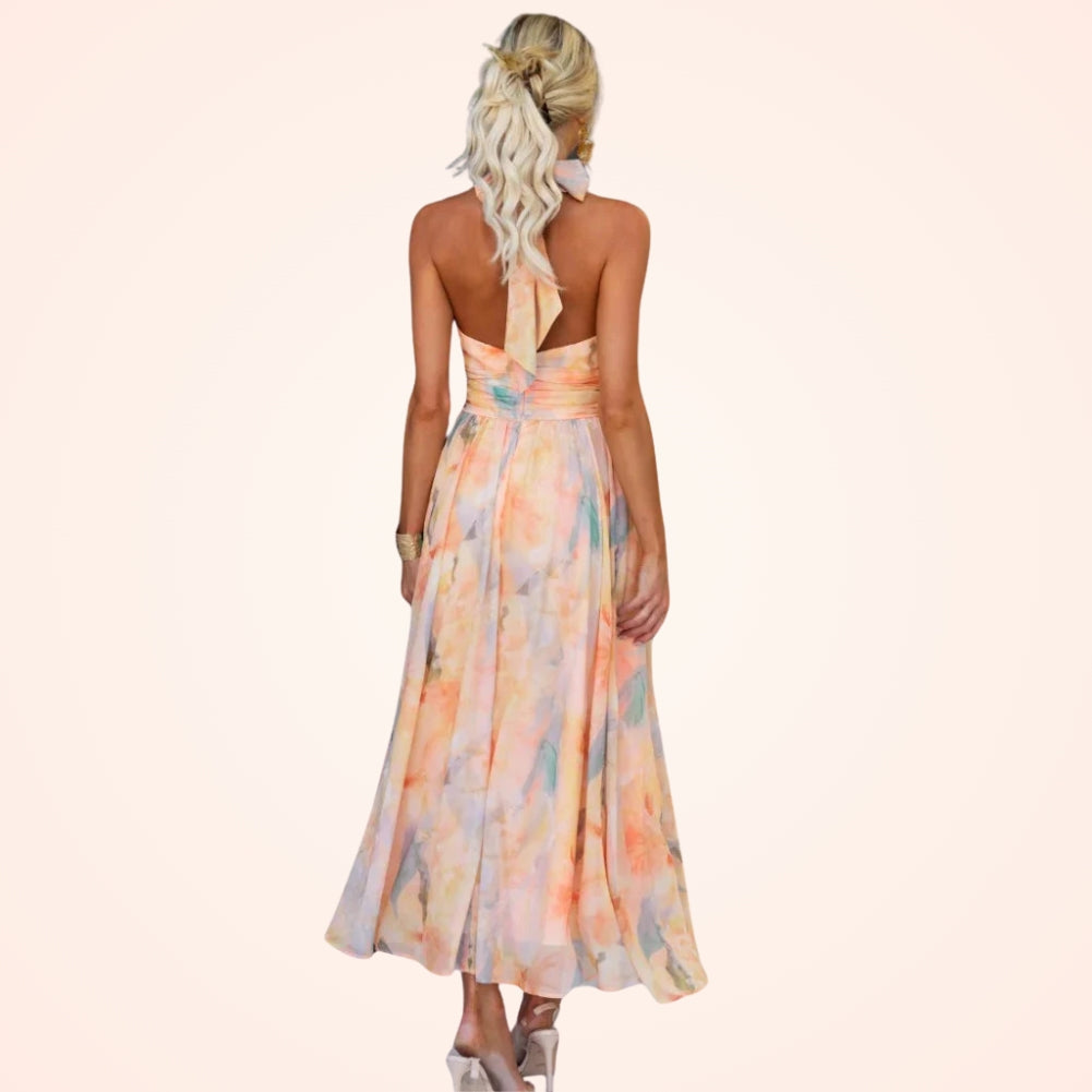 Grace | Halterneck Kleid mit fließendem Aquarelldruck