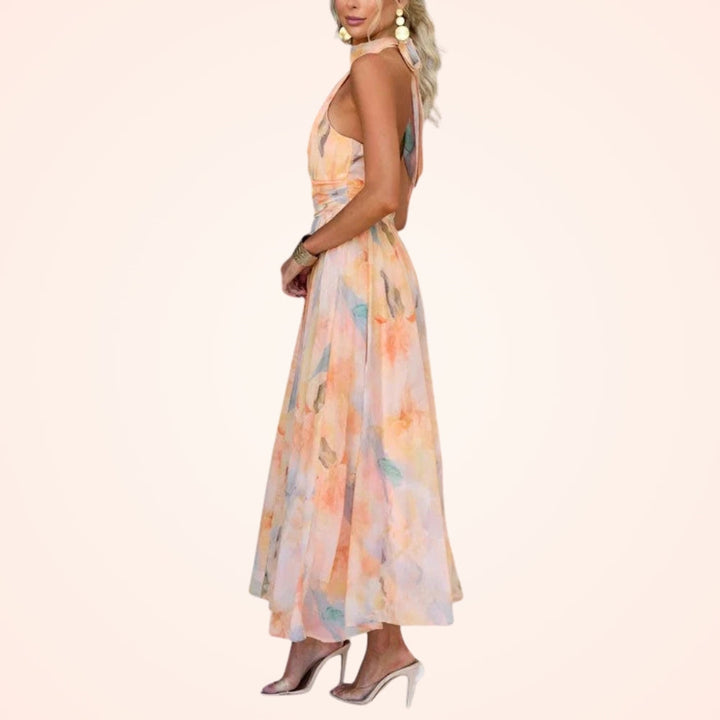 Grace | Halterneck Kleid mit fließendem Aquarelldruck