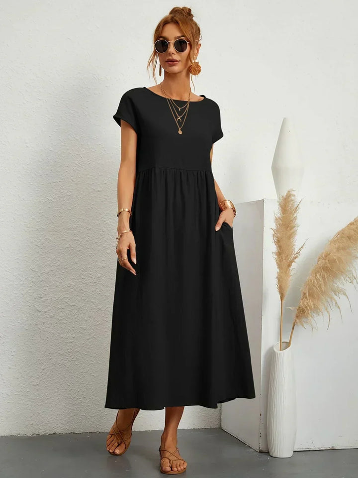 Gabrielle | Fließendes Midi-Kleid zeitloser Eleganz