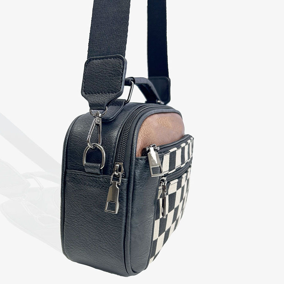 CHESSMATE Schultertasche | Moderner, Kompakter Style mit Schachbrettmuster