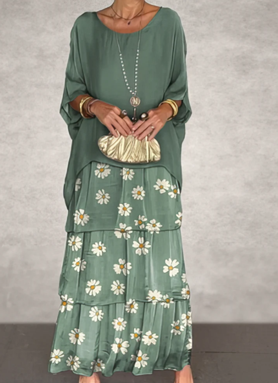 Sophie | Langes fließendes Kleid mit Rüschen