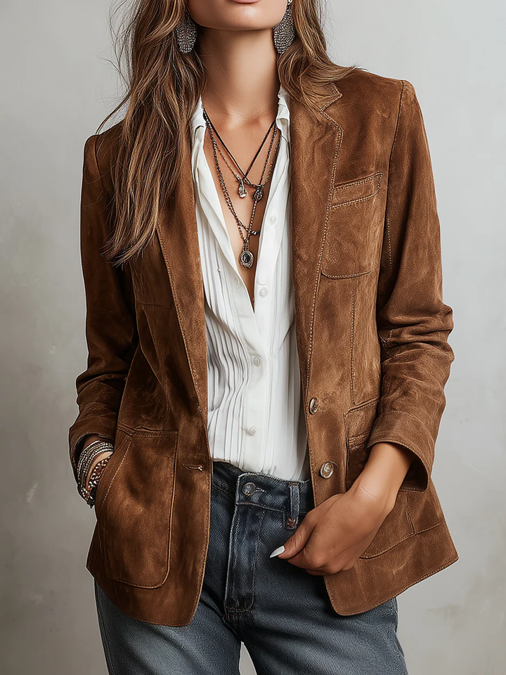 Vintage Brauner Blazer | Damen Tailliertes Jackett mit Kontrastnähten