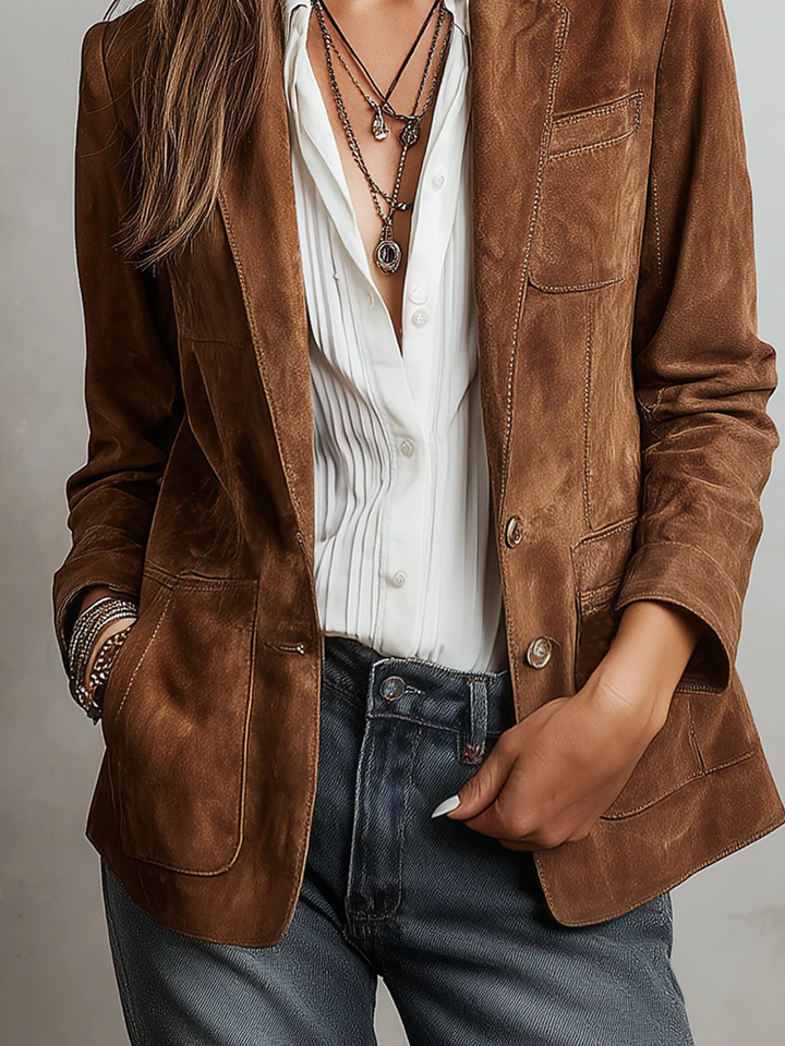 Vintage Brauner Blazer | Damen Tailliertes Jackett mit Kontrastnähten