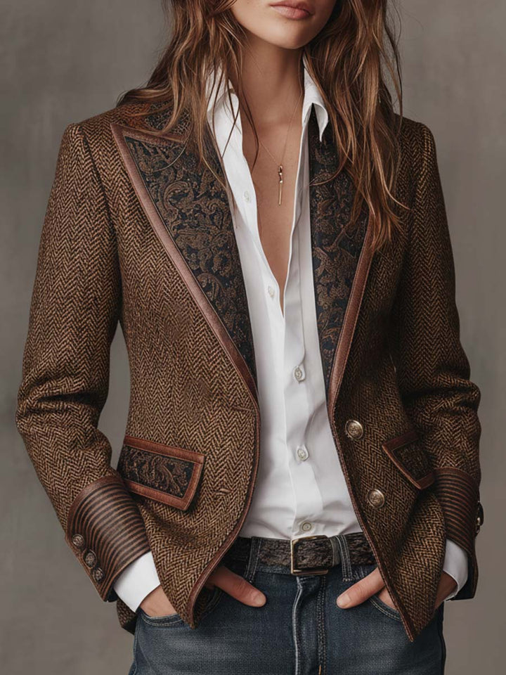 Sloane | Herringbone-Print-Panel-Blazer für Frauen
