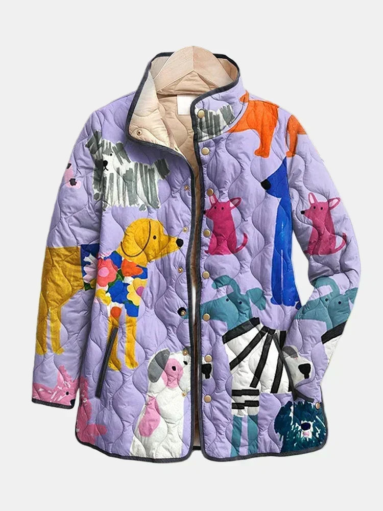 Bettina | Steppjacke in Flieder mit Kunstmotiv