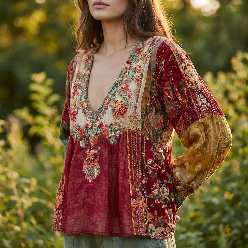 Ruby | Damen Boho Patchwork-Top