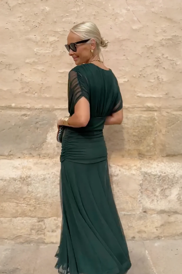 Adelheid | Rosa Leinen Maxi Kleid V-Hals