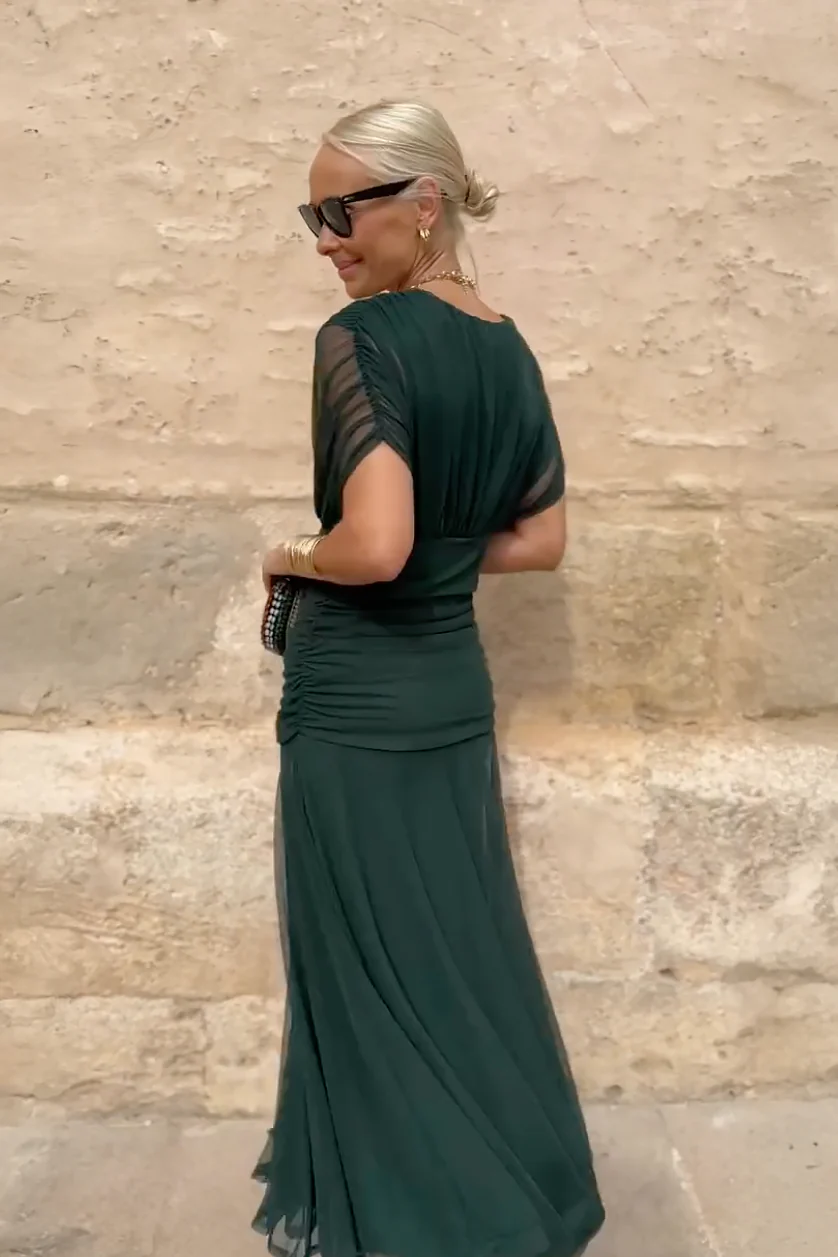 Adelheid | Rosa Leinen Maxi Kleid V-Hals