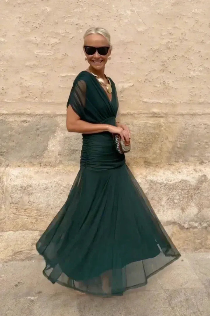 Adelheid | Rosa Leinen Maxi Kleid V-Hals