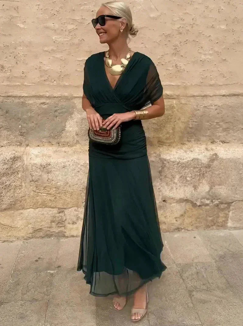 Adelheid | Rosa Leinen Maxi Kleid V-Hals