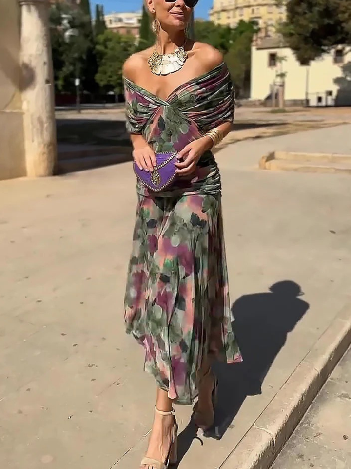 Adelheid | Rosa Leinen Maxi Kleid V-Hals