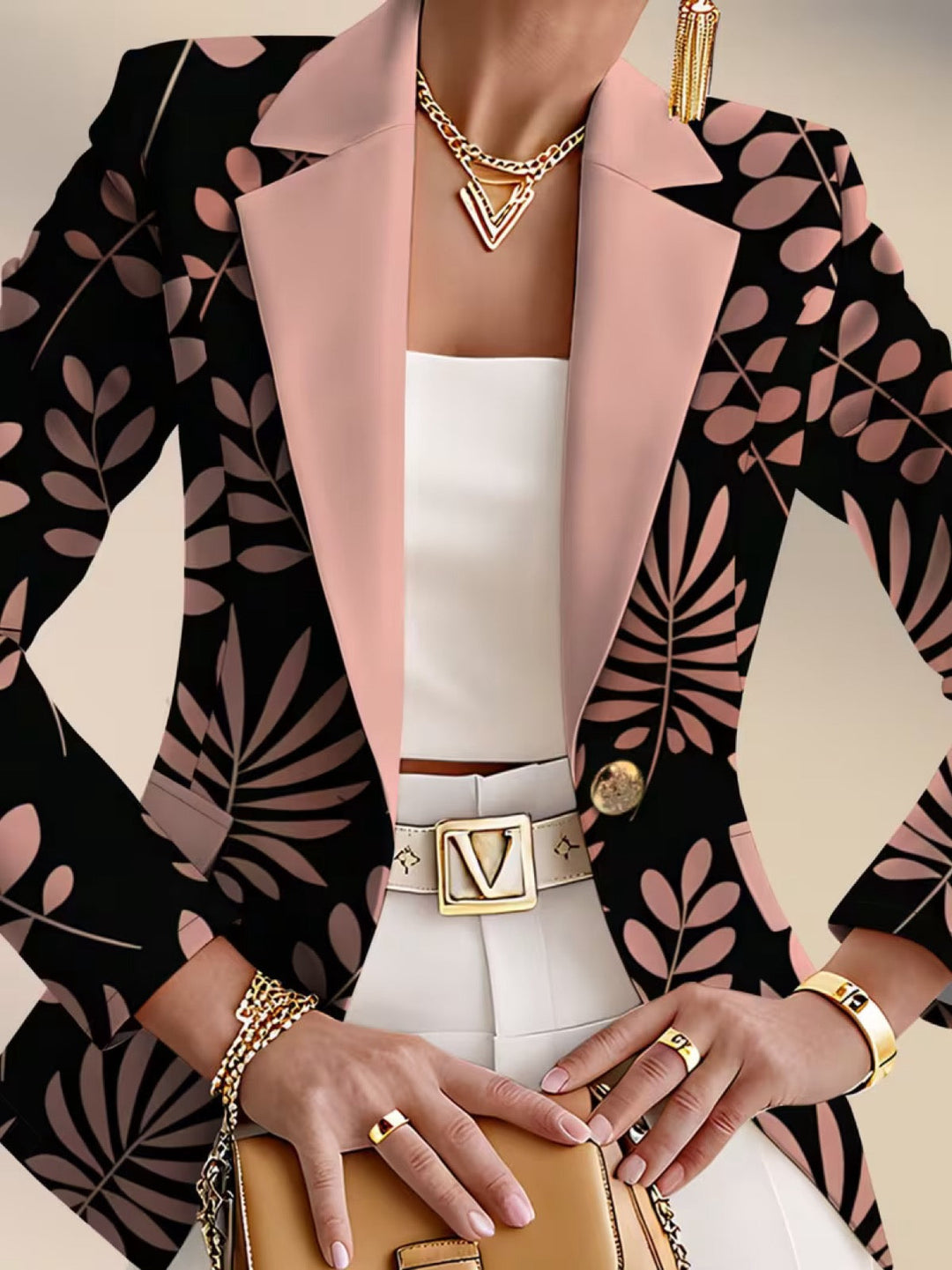Odaya | Blazer mit pinkem Blattdruck