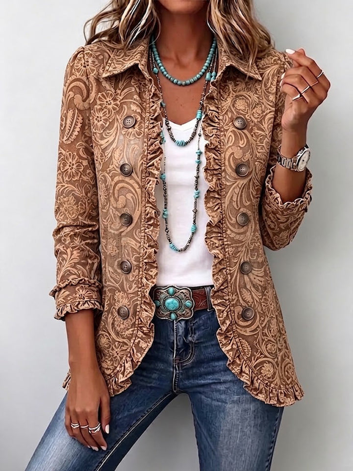 Vyclara | Vintage Bohemian Floral Print Ruffled Jacke