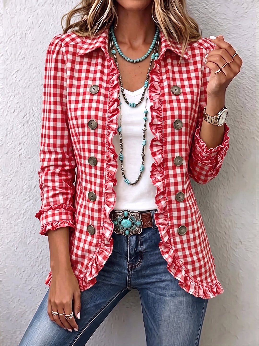 Charlene | Karierter Rüschenshirt-Jacke
