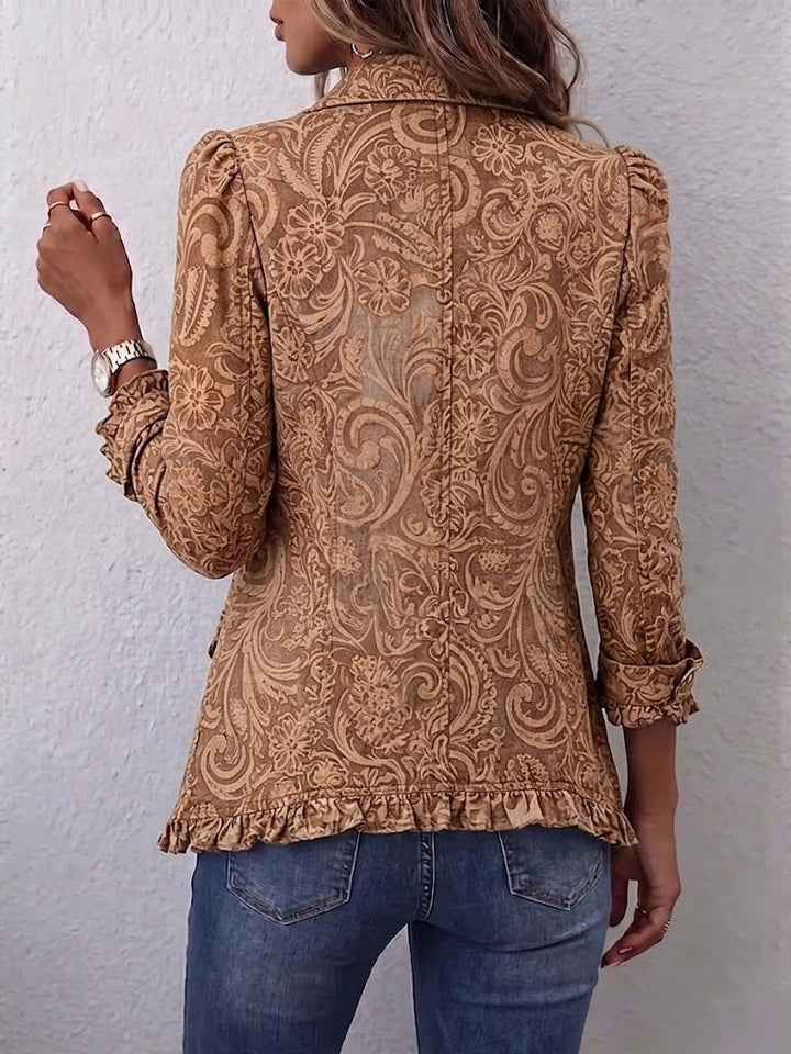 Vyclara | Vintage Bohemian Floral Print Ruffled Jacke