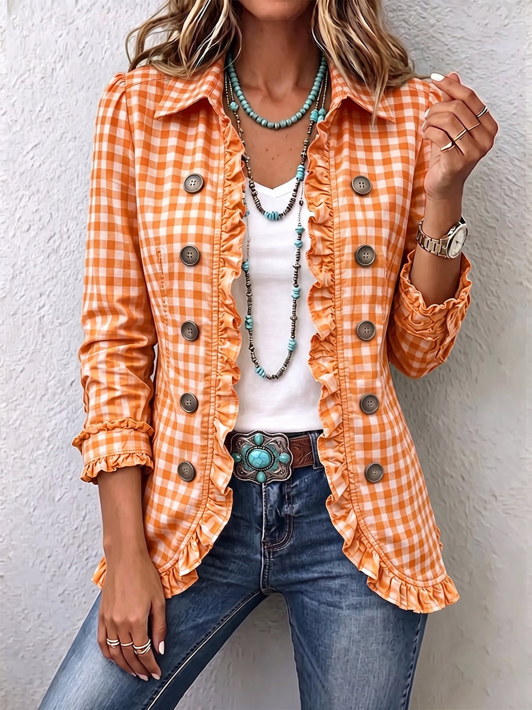 Charlene | Karierter Rüschenshirt-Jacke